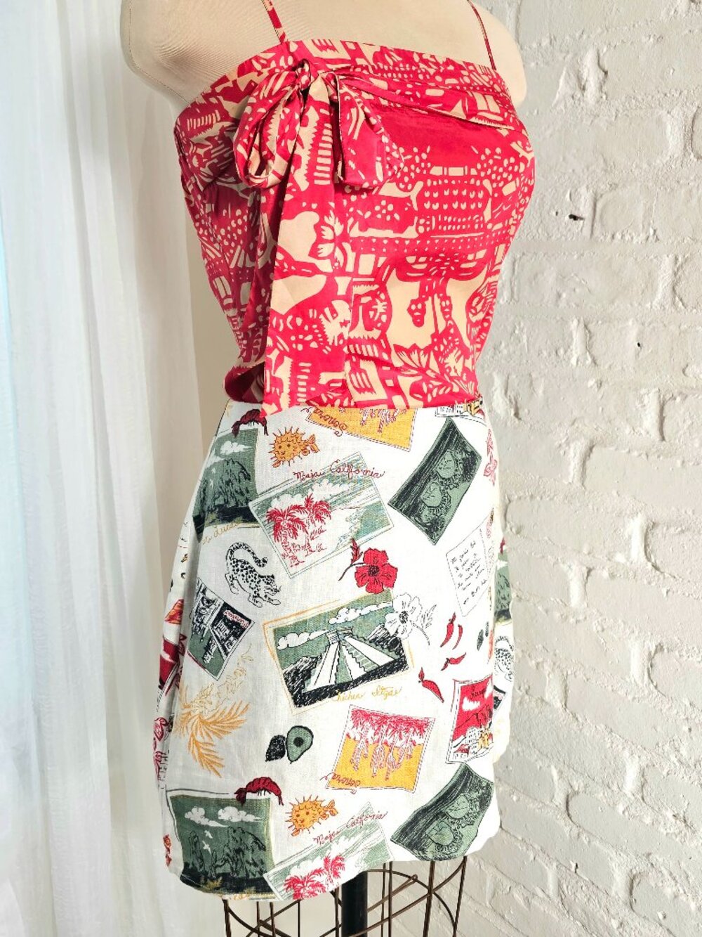 Reformation Postcards Linen Skirt Size 10 Baja California Print Mini Skirt